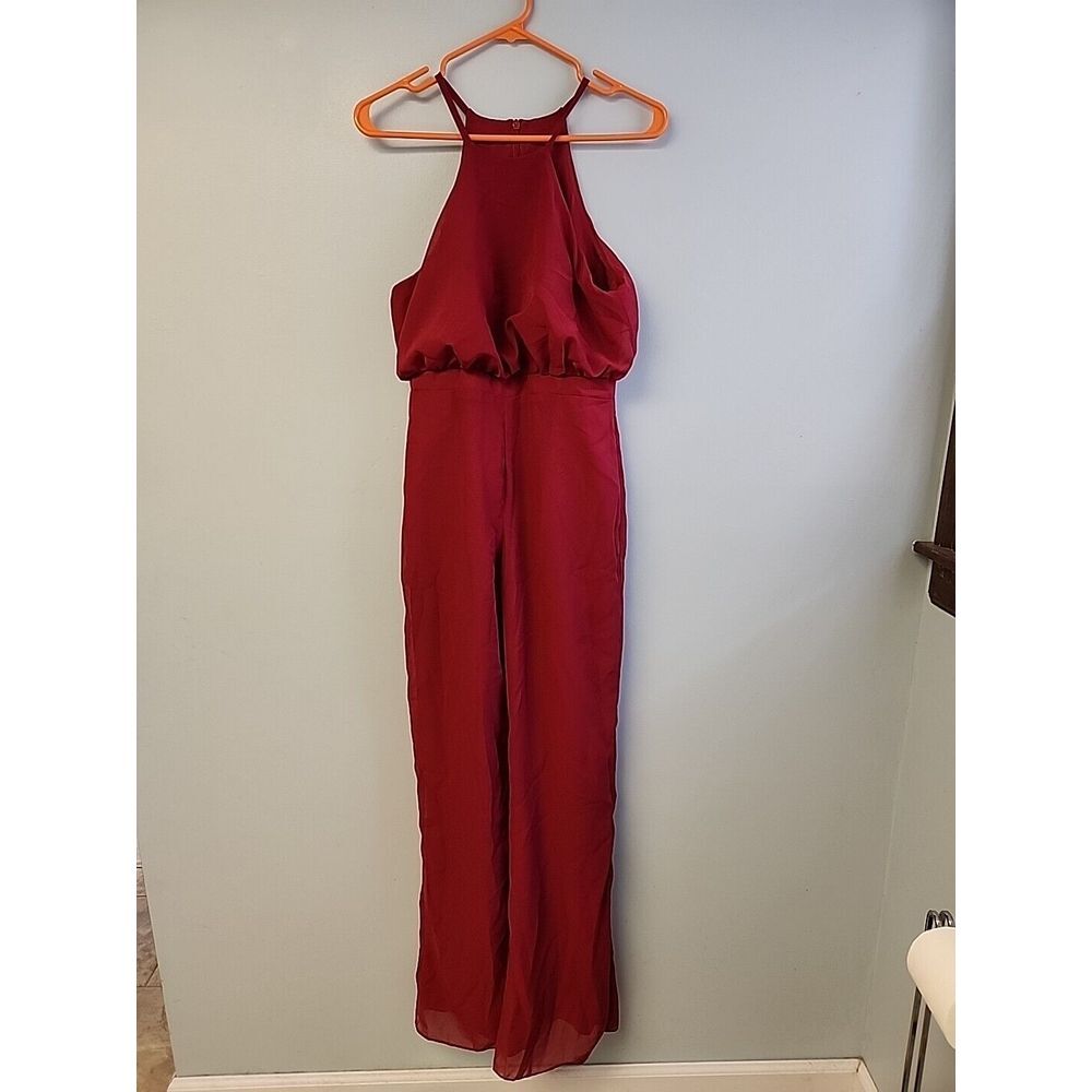 JJ's House Burgundy Chiffon Full Length Halter Top Jumpsuit Dress Sz 2 NWT